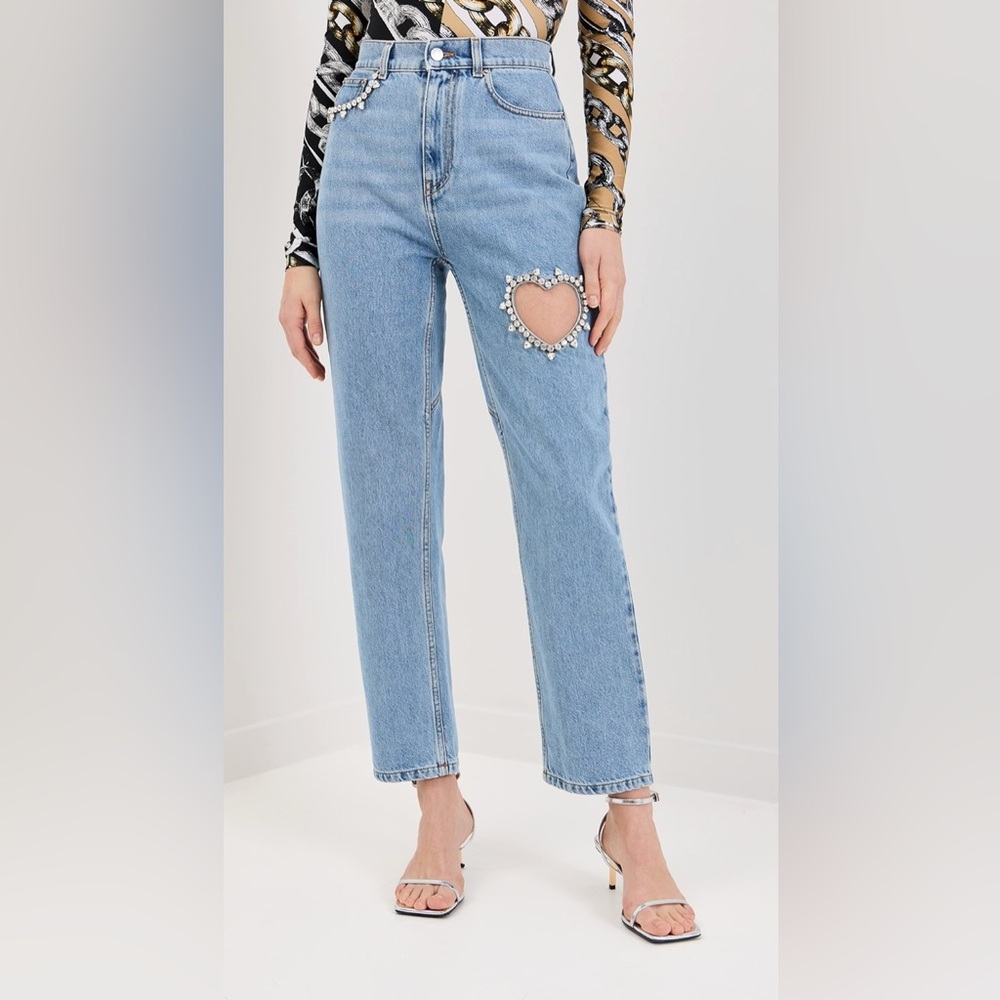 AREA (NWT $695) Crystal Heart Light Blue Jeans Sz 26